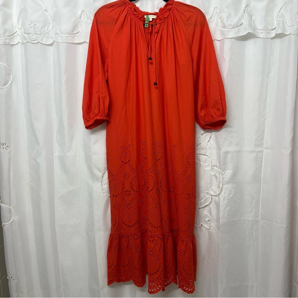 Ann Mashburn Cotton Vibrant Orange Eyelet Midi/Maxi Dress —Size Medium